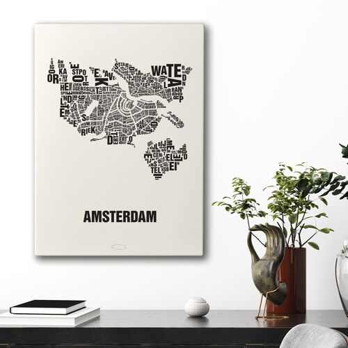 Buchstabenort Amsterdam Schwarz auf Naturweiß - 50x70cm-leinwand-auf-keilrahmen