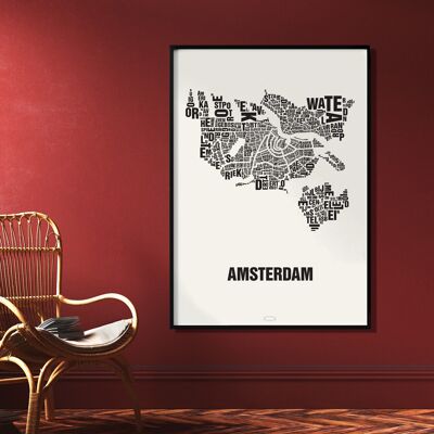Letra ubicación Amsterdam negra sobre blanco natural - 70x100cm-impresión digital-laminada
