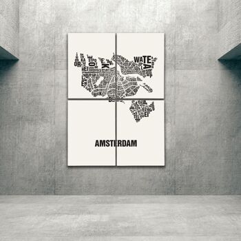 Place des lettres Amsterdam noir sur blanc naturel - 140x200cm-en-4-part-stretch 1