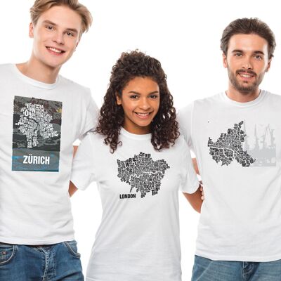 Luogo delle lettere Amsterdam Nero su bianco naturale - T-shirt-digital-direct-print-100-cotton