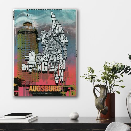 Buchstabenort Augsburg Hotelturm Kunstdruck - 50x70cm-leinwand-auf-keilrahmen
