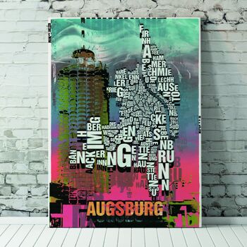 Lieu des lettres Augsburg Hotelturm impression d'art - 70x100cm-toile-sur-châssis 1
