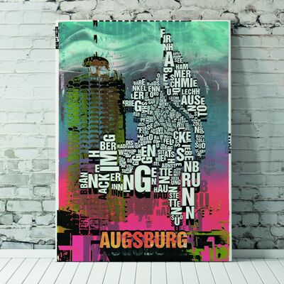 Buchstabenort Augsburg Hotelturm Kunstdruck - 70x100cm-leinwand-auf-keilrahmen
