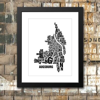 Place of the letters Augsburg Black on natural white - 40x50 passe-partout framed