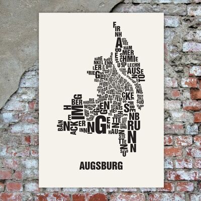 Buchstabenort Augsburg Schwarz auf Naturweiß - 50x70cm-handgemachter-siebdruck