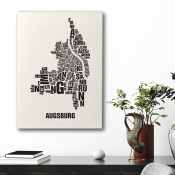 Lettre place Augsbourg noir sur blanc naturel - 50x70cm-toile-sur-châssis 1