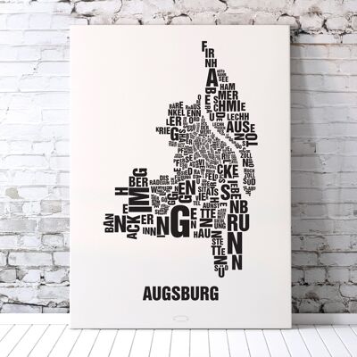 Buchstabenort Augsburg Schwarz auf Naturweiß - 70x100cm-leinwand-auf-keilrahmen