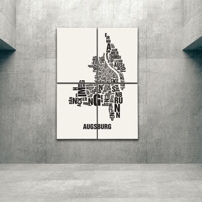 Letter place Augsburg black on natural white - 140x200cm-as-4-part-stretcher