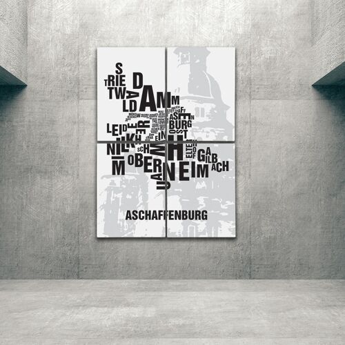 Buchstabenort Aschaffenburg Schloss - 140x200cm-als-4-teiliger-keilrahmen