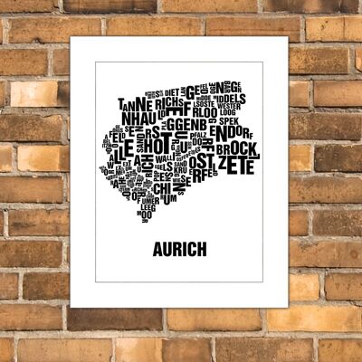 Buchstabenort Aurich Schwarz auf Naturweiß - 40x50cm-passepartout