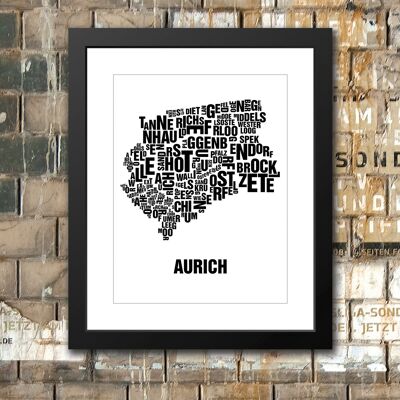 Place of the letters Aurich Black on natural white - 40x50 passe-partout framed