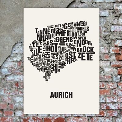 Place of letters Aurich black on natural white - 50x70cm-handmade-screenprint