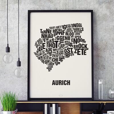 Place of the letters Aurich Black on natural white - 50x70cm-screen-printed-framed