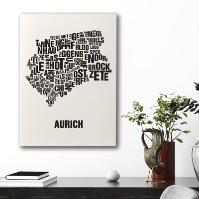 Buchstabenort Aurich Schwarz auf Naturweiß - 50x70cm-leinwand-auf-keilrahmen