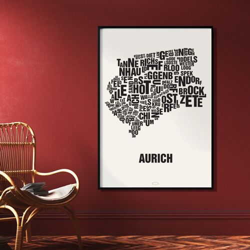 Buchstabenort Aurich Schwarz auf Naturweiß - 70x100cm-digitaldruck-gerollt