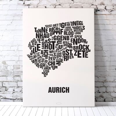 Buchstabenort Aurich Schwarz auf Naturweiß - 70x100cm-leinwand-auf-keilrahmen