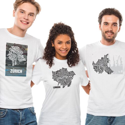 Buchstabenort Aurich Schwarz auf Naturweiß - T-shirt-digitaldirektdruck-100-baumwolle