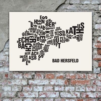 Letter location Bad Hersfeld black on natural white - 50x70cm-handmade-screenprint