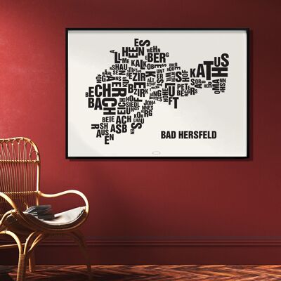 Posizione della lettera Bad Hersfeld nero su bianco naturale - 70x100 cm-stampa digitale arrotolata