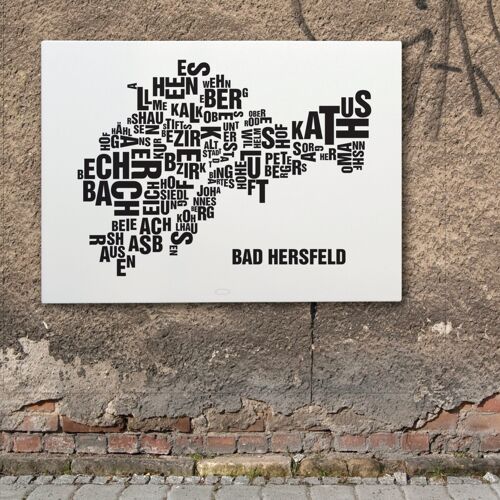 Buchstabenort Bad Hersfeld Schwarz auf Naturweiß - 70x100cm-leinwand-auf-keilrahmen