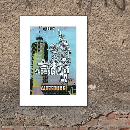 Buchstabenort Augsburg Hotelturm Kunstdruck - 30x40 cm-passepartout