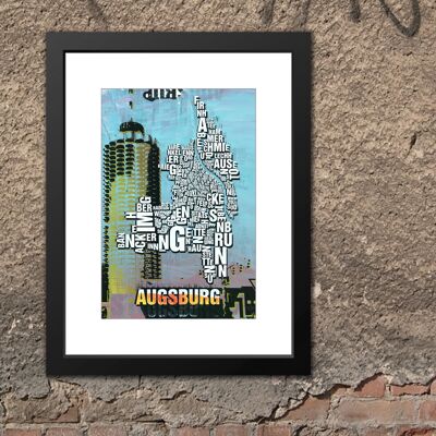 Place of the letters Augsburg Hotelturm art print - 30x40 cm-passepartout-framed