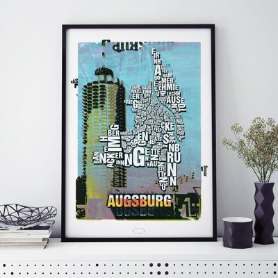 Buchstabenort Augsburg Hotelturm Kunstdruck - 50x70 cm-digitaldruck-gerahmt