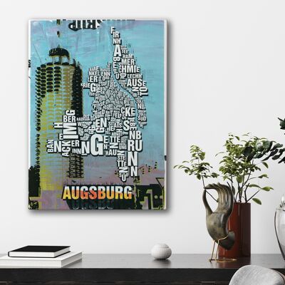 Buchstabenort Augsburg Hotelturm Kunstdruck - 50x70 cm-leinwand-auf-keilrahmen