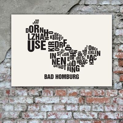 Ubicación de la letra Bad Homburg negro sobre blanco natural - 50x70cm-serigrafía-hecha a mano