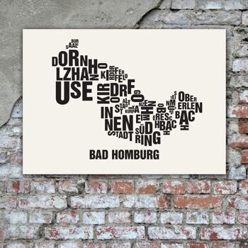 Lettre emplacement Bad Homburg noir sur blanc naturel - 50x70cm-sérigraphie faite à la main 1