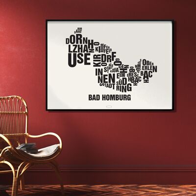 Posizione della lettera Bad Homburg nero su bianco naturale - 70x100cm-stampa digitale arrotolata