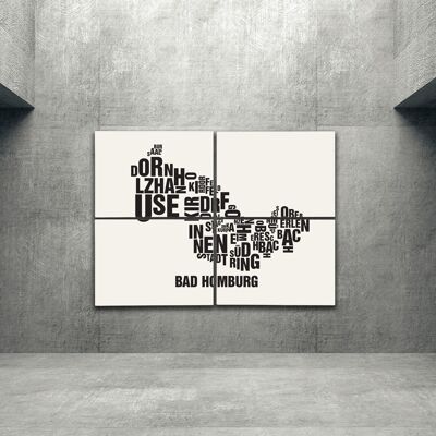 Ubicación de la letra Bad Homburg negro sobre blanco natural - 140x200cm-como-camilla de 4 partes