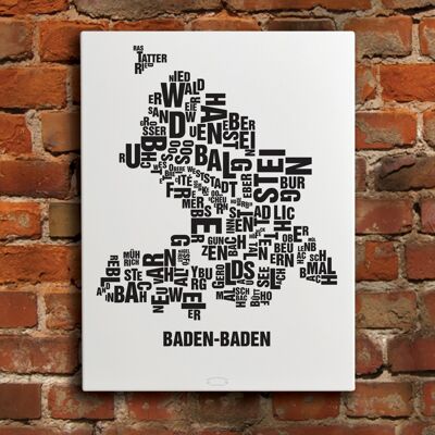 Luogo delle lettere Baden-Baden nero su bianco naturale - 40x50cm-tela-su-barella