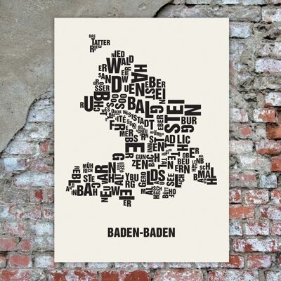 Buchstabenort Baden-Baden Schwarz auf Naturweiß - 50x70cm-handgemachter-siebdruck