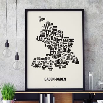 Place des lettres Baden-Baden noir sur blanc naturel - 50x70cm-sérigraphie-fait-main 2