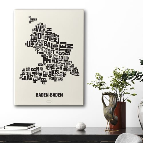 Buchstabenort Baden-Baden Schwarz auf Naturweiß - 50x70cm-leinwand-auf-keilrahmen