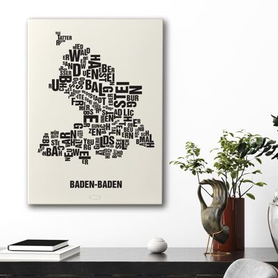 Place of letters Baden-Baden black on natural white - 50x70cm-canvas-on-stretcher