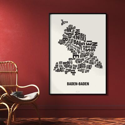 Luogo delle lettere Baden-Baden nero su bianco naturale - 70x100cm-stampa digitale arrotolata