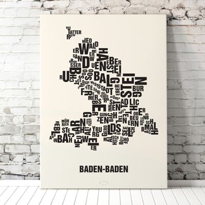 Lugar de letras Baden-Baden negro sobre blanco natural - 70x100cm-lienzo-en-camilla