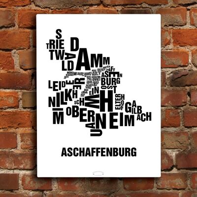 Luogo delle lettere Aschaffenburg Nero su bianco naturale - 40x50cm-tela-su-barella