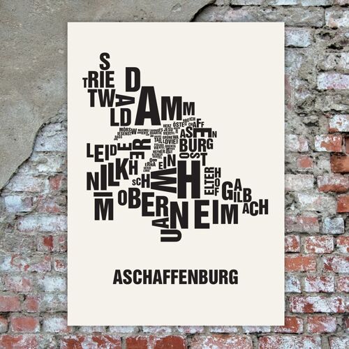 Buchstabenort Aschaffenburg Schwarz auf Naturweiß - 50x70cm-handgemachter-siebdruck