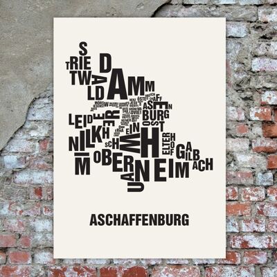 Place of letters Aschaffenburg Black on natural white - 50x70cm-handmade-screenprint