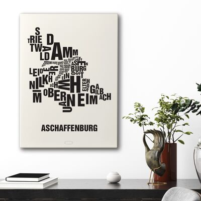 Place of letters Aschaffenburg Black on natural white - 50x70cm-canvas-on-stretcher