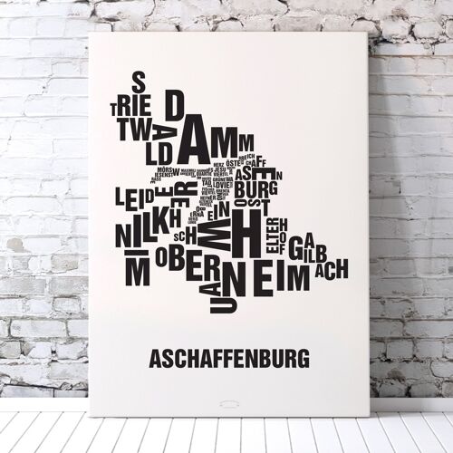 Buchstabenort Aschaffenburg Schwarz auf Naturweiß - 70x100cm-leinwand-auf-keilrahmen