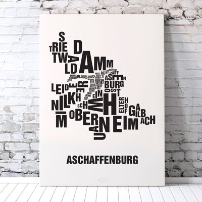 Place of letters Aschaffenburg Black on natural white - 70x100cm-canvas-on-stretcher