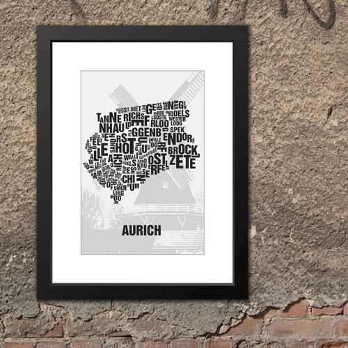 Buchstabenort Aurich Stiftsmühle - 30x40cm-passepartout-gerahmt