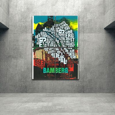 Buchstabenort Bamberg Rathaus Kunstdruck - 140x200cm-als-4-teiliger-keilrahmen