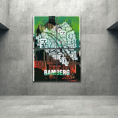 Lieu des lettres Impression d'art de la mairie de Bamberg - 140x200 cm sous forme de cadre en 4 parties