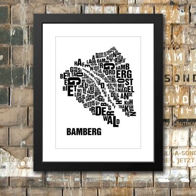 Place of letters Bamberg Black on natural white - 40x50 passepartout framed