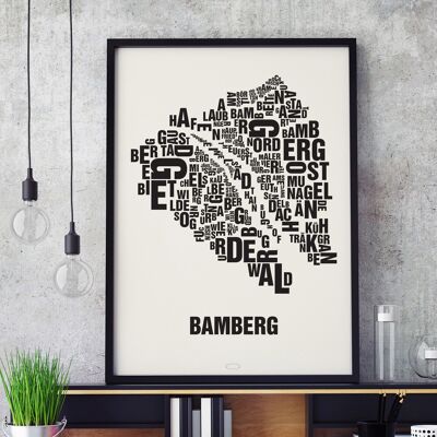 Buchstabenort Bamberg Schwarz auf Naturweiß - 50x70cm-siebdruck-gerahmt